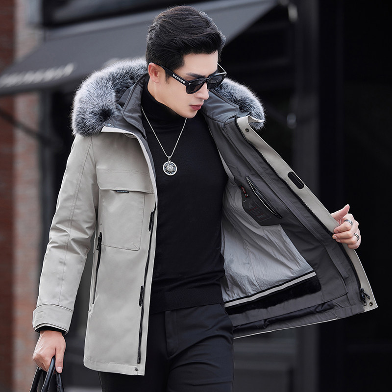 狐狸毛领男装山貂皮内胆派克服青年休闲海宁皮毛一体整貂皮草外套,男装,皮草,淘宝优惠券,粉丝福利购,淘宝优惠卷