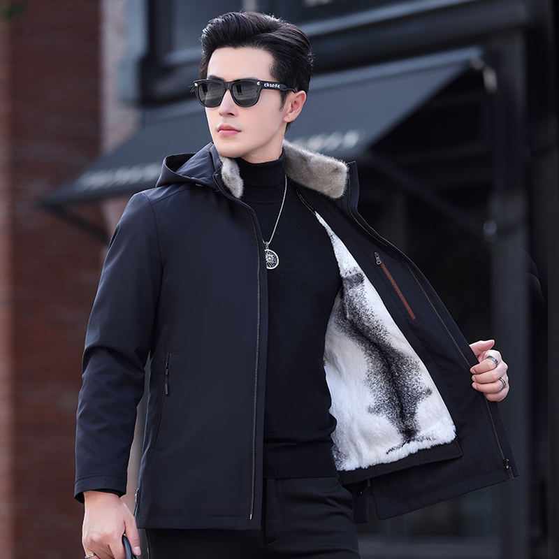 冬季派克服男水貂毛领整貂内胆尼克服2024新款皮毛一体皮草男外套