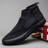 男鞋 男士 春季 高帮鞋 2026闪步翻毛一脚蹬韩版 潮流板鞋 百搭休闲布鞋