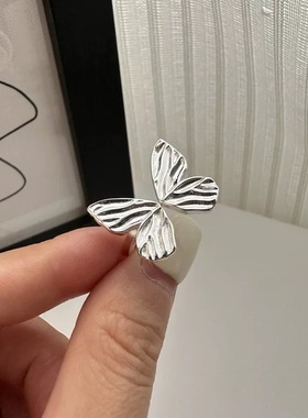 通体S999足银肌理感蝴蝶戒指女ins小众设计高级感轻奢简约百搭潮