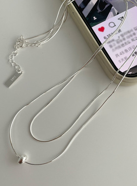S925纯银双层蛇骨链项链女ins极简冷淡风小众高级感锁骨链轻奢潮
