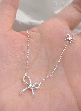 S925纯银蝴蝶结项链女小清新甜美可爱气质百搭ins小众锁骨链简约
