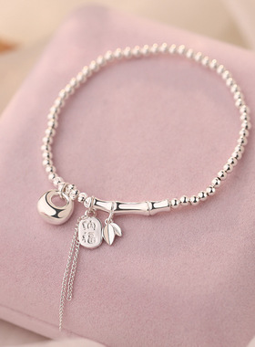 S999足银精致胖坨竹节手链女新中式国风ins高级小众百搭简约设计