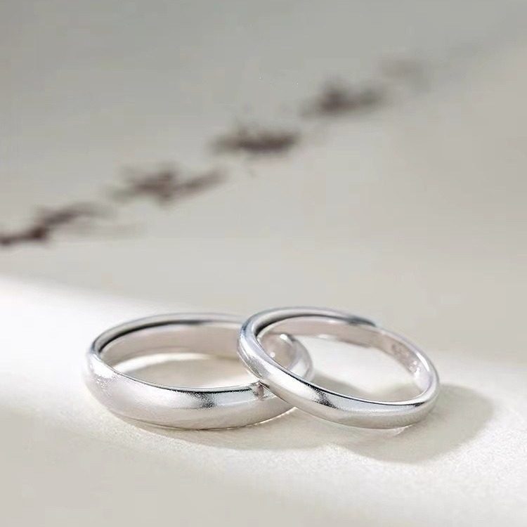 S999足银素圈情侣对戒指轻奢七夕男女小众简约礼物开口戒高级感潮
