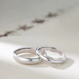 S999足银素圈情侣对戒指轻奢七夕男女小众简约礼物开口戒高级感潮