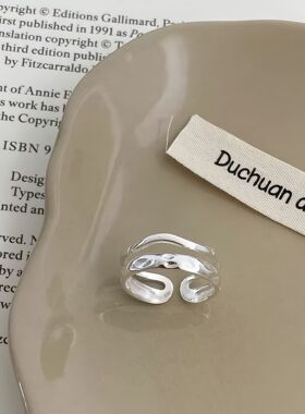 通体999足银双层不规则熔岩戒指女ins简约通勤小众设计感轻奢手饰