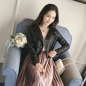 2021春秋新款皮衣女短款修身小外套高腰韩版潮流矮个子机车pu夹克