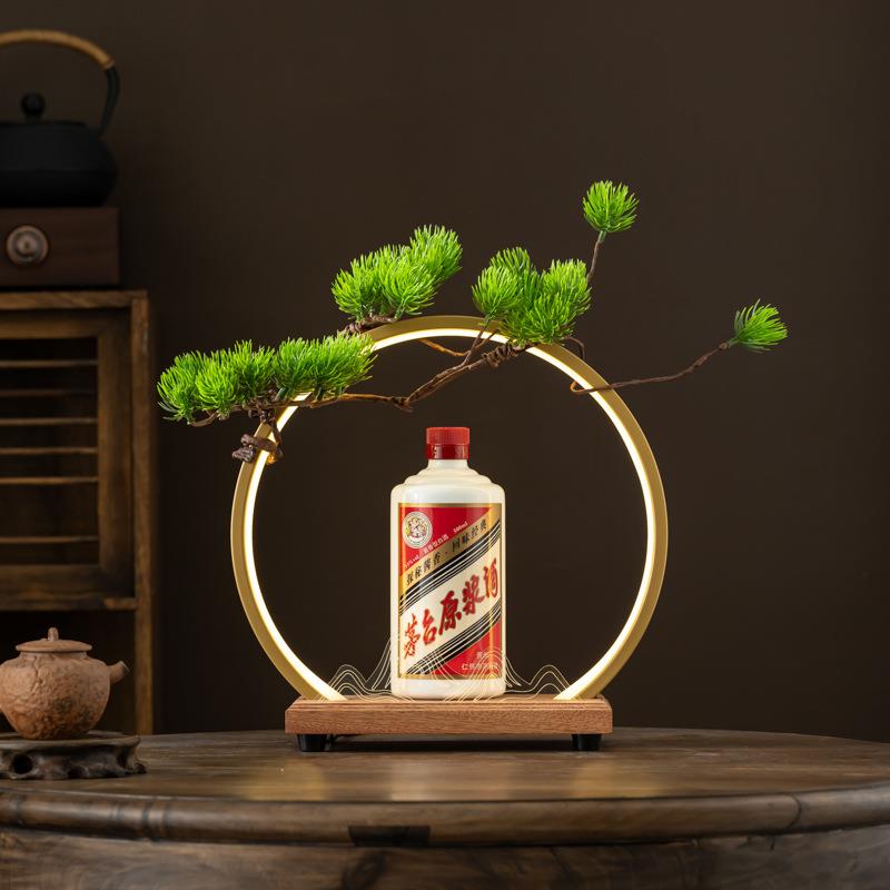 中式发光led白酒灯圈展示台 红酒洋酒展示红木底座品鉴会装饰摆件
