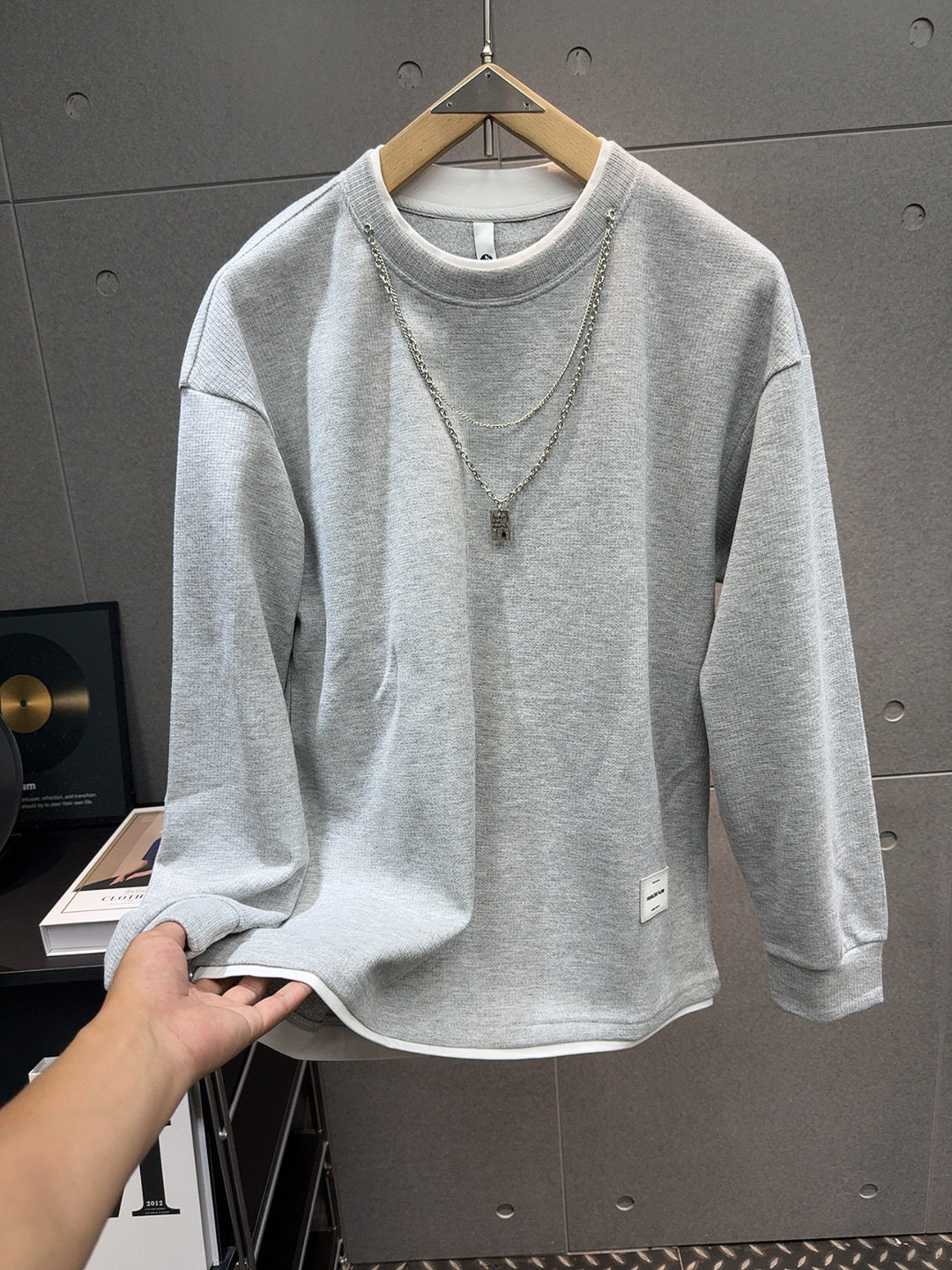 秋季美式复古假两件宽松卫衣