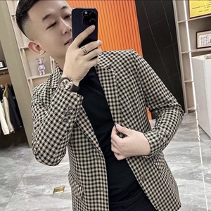 2024秋季新款千鸟格西服外套男欧货高端韩版修身显瘦夹克男士百搭