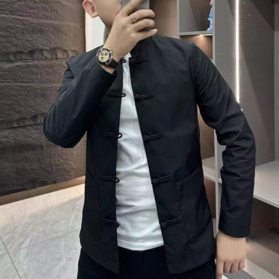 立领春秋新款复古唐装盘口国潮帅