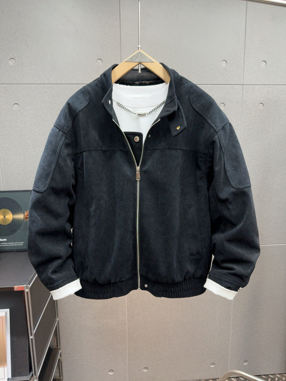 冬季新款美式复古风麂皮绒立领加绒加厚男士夹克宽松拉链棉服外套