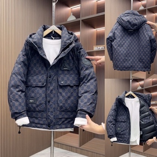 冬季保暖羽绒服男潮流潮牌白鸭绒外套美式痞帅工装羽绒滑雪冲锋衣