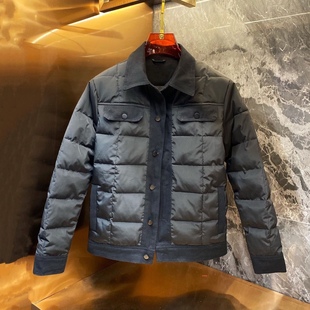 冬季新款翻领方块男士棉衣轻奢轻薄韩版潮流休闲羽绒棉夹克外套帅