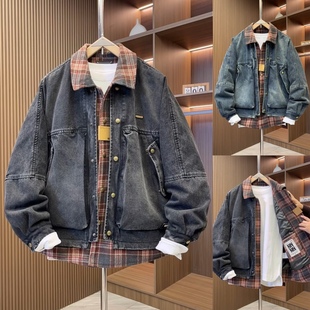 2025冬季 痞帅宽松白鸭绒保暖外套 牛仔翻领假两件羽绒服男潮流时尚