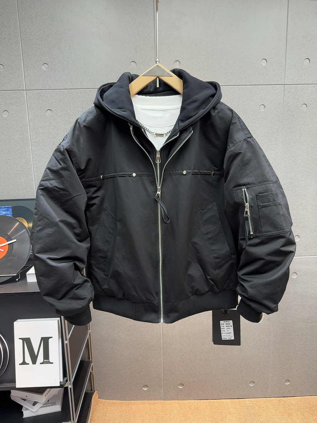 美式复古假两件拼接连帽棉服男