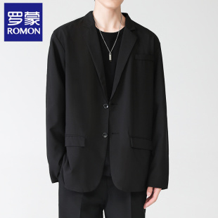 罗蒙春秋韩版 男垫肩西服外套高级感痞帅单西休闲西 宽松休闲小西装