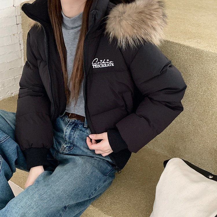 90白鸭绒2025新款短款连帽毛领羽绒服女收腰显瘦高级感小个子外套