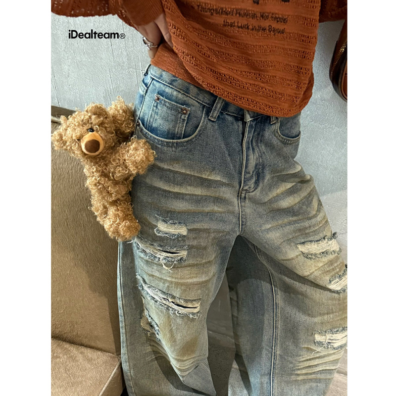 INSS十三行早秋新品复古做旧破洞