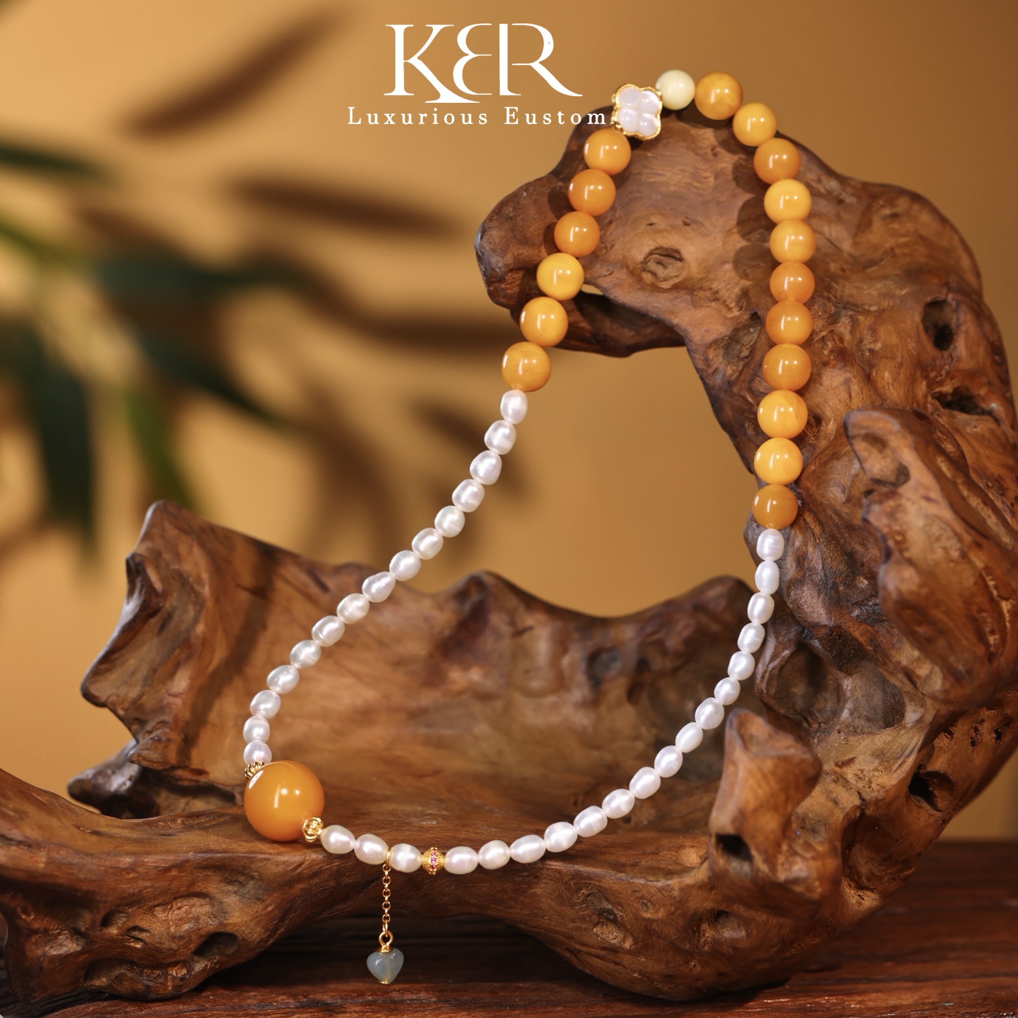 【潇潇生日会专属】高定款天然琥珀蜜蜡珍珠项链KBRWR0519040