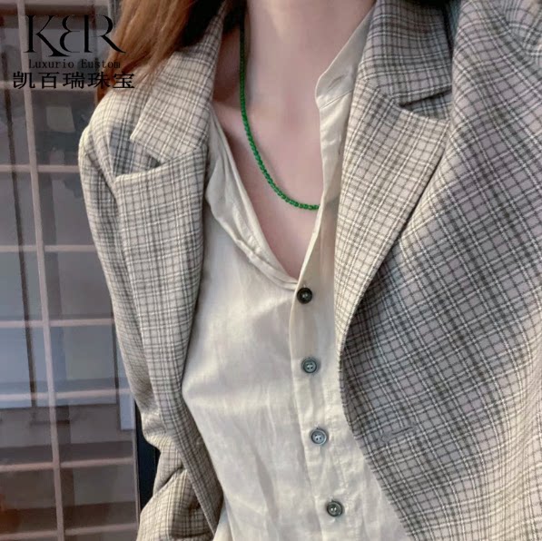 【粉红粉丝专享】天然A货冰种满绿翡翠小米珠项链锁骨链女神珠链