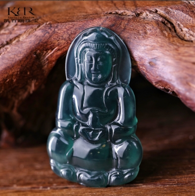 【宝藏珠宝】天然A货翡翠传承收藏级老蓝水观音吊坠 KBR1211003