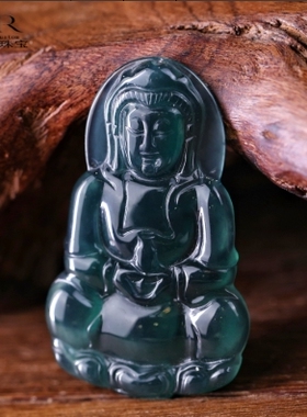 【颖有尽有】天然A货翡翠传承收藏级老蓝水观音吊坠 KBR1211003