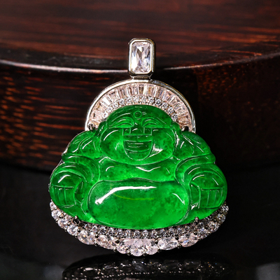 【颖有尽有】天然A货冰种翡翠满绿佛公吊坠挂件百搭款KBR51209002