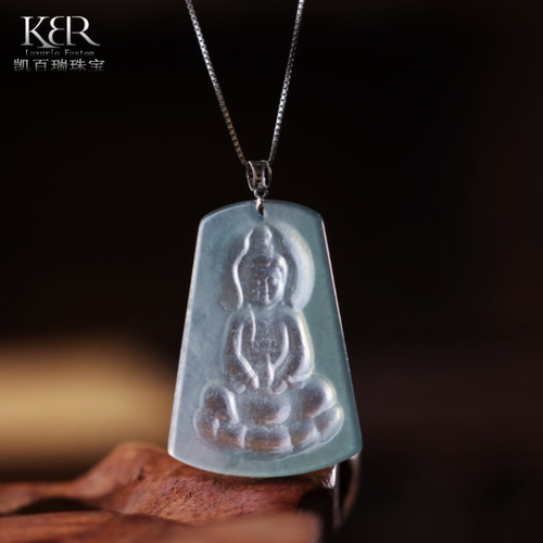 【颖有尽有】阴雕双面戴18K金扣头天然A货翡翠观音吊坠KBR0520003