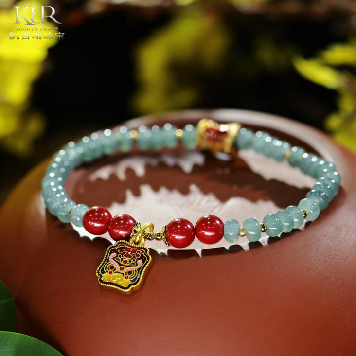 高定设计款天然A货翡翠朱砂手串手链时尚气质简约百搭 KBR1208004,珠宝/钻石/翡翠,手链/手串,淘宝优惠券,粉丝福利购,淘宝优惠卷