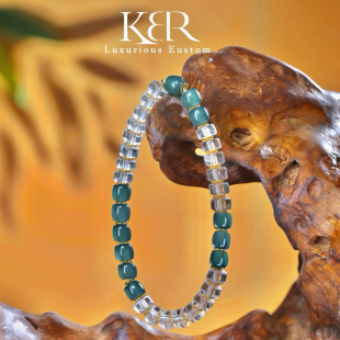 高定天然A货高冰翡翠白水晶手串百搭KBR0608008 新款 颖有尽有
