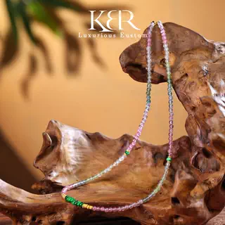 【颖有尽有】天然A货翡翠马卡龙碧玺翡翠项链百搭时尚 KBR0527004