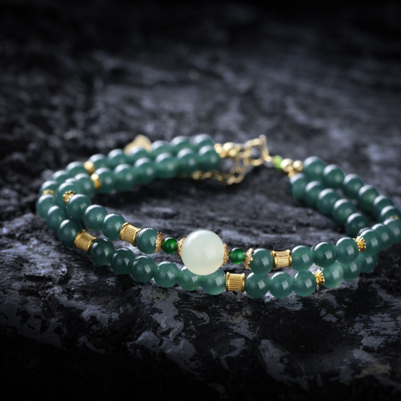 新款原创高定设计款天然A货翡翠和田玉圆珠双圈手串女 KBR1111004,珠宝/钻石/翡翠,手链/手串,淘宝优惠券,粉丝福利购,淘宝优惠卷