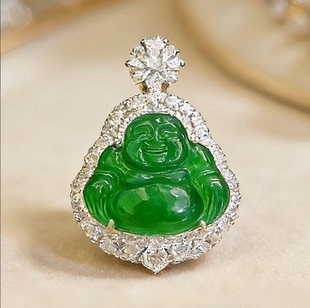 新款 天然A货冰种满绿翡翠佛公吊坠KBR60211001 颖有尽有