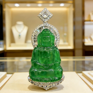 KBR51211001 天然A货翡翠豪镶冰种满绿观音吊坠百搭款 颖有尽有