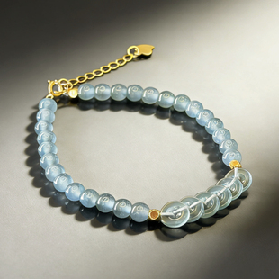 【颖有尽有】设计款天然A货翡翠五帝钱手链简约百搭KBR51224001