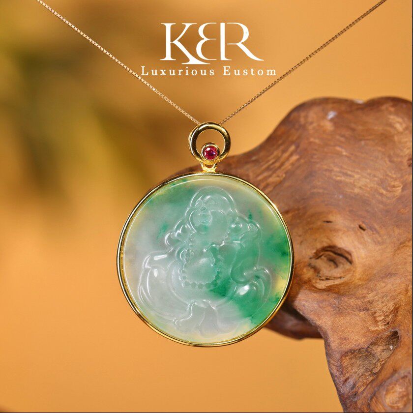 原创高端设计款高冰飘花圆牌佛公吊坠简约百搭款 KBRXHS50711001