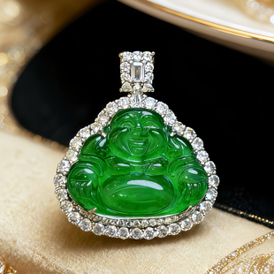 【颖有尽有】天然A货翡翠冰种满绿佛公笑口吊坠高级款KBR51211003