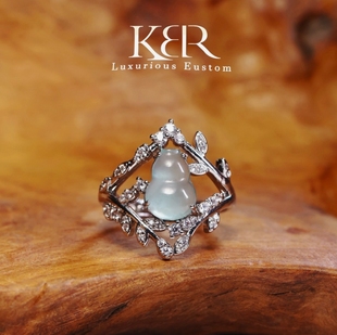 高定新款 天然A貨翡翠葫蘆開口戒指戒圈 KBR50525009 穎有盡有