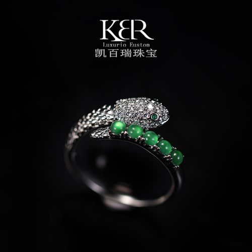 【颖有尽有】高定天然A货翡翠高冰起光钢蛋蛇戒百搭 JJCYX0329035