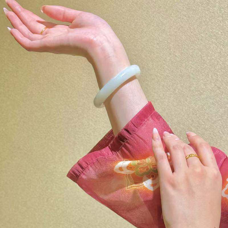 【颖有尽有】天然和田玉正圈羊脂白玉手镯百搭款 JJLLF0602090031