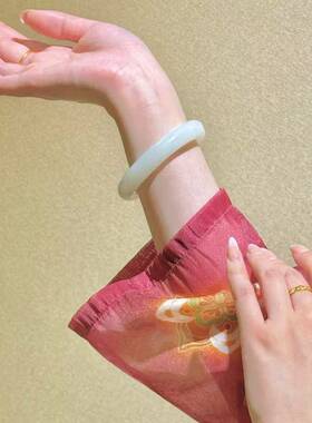 【颖有尽有】天然和田玉正圈羊脂白玉手镯百搭款 JJLLF0602090031