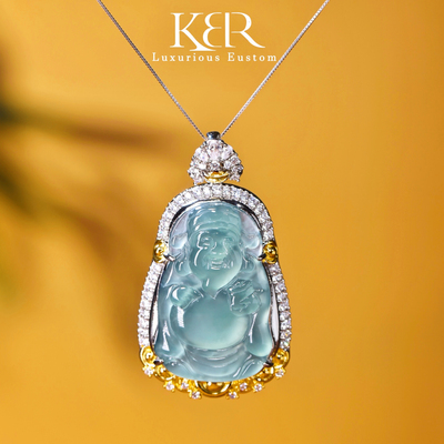 【颖有尽有】天然A货翡翠高冰蓝水财神佛公吊坠 KBR50623007