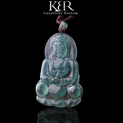 【颖有尽有】新款天然A货高冰种翡翠大观音吊坠挂坠KBR1118001