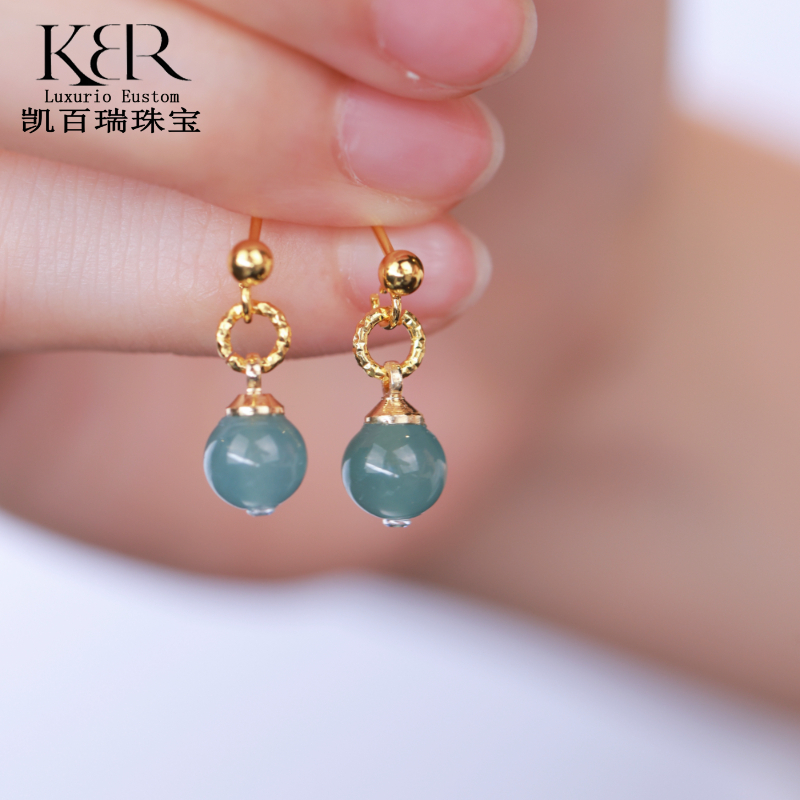 【小乐专享】高定设计新款天然A货翡翠圆珠耳环耳饰KBR0601005