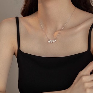 金店同款 s925纯银天然珍珠项链月牙渐变微笑锁骨链颈链女轻奢设计