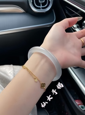 白月光手镯女猫眼石冰种玉髓镯子