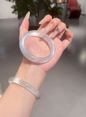 白月光乳白手镯女冰透新中式玉镯