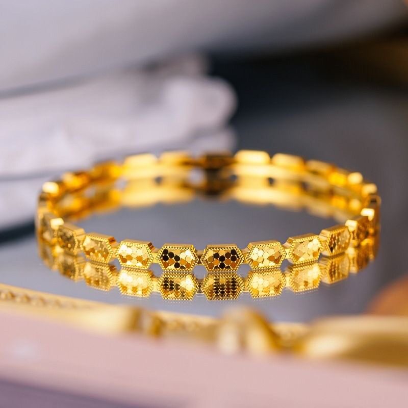 金店同款沙金首饰品蜂巢碎冰冰龙鳞手镯女久不掉色轻奢感时尚手环