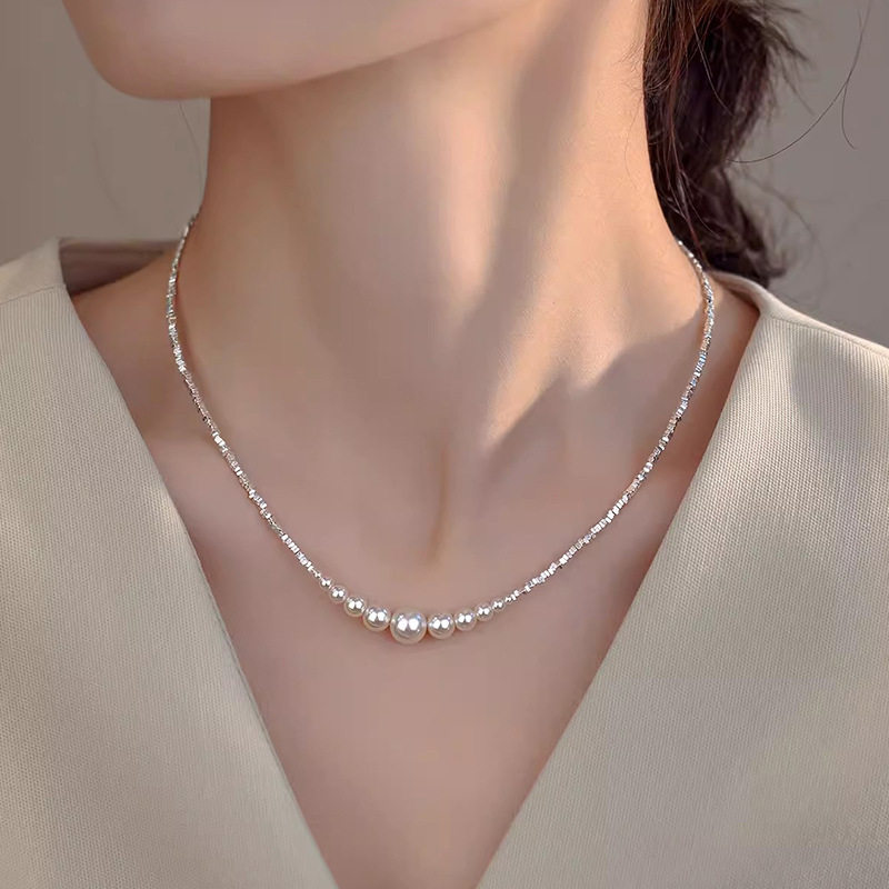 金店同款S925纯银珍珠碎银项链